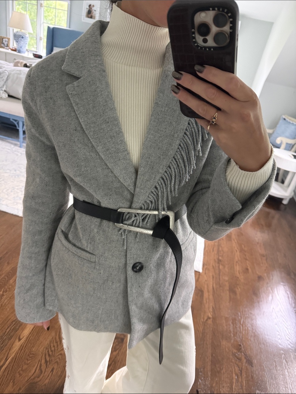 NVLT Light Gray Fringe Wool Blend Blazer